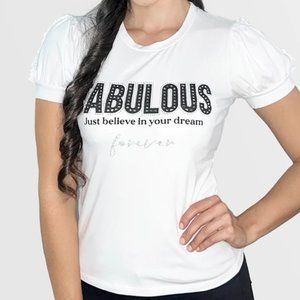 FABULOUS* Handmade Rhinestone, Ladies Tee, Bling T-Shirt. WHITE XL Runs Small